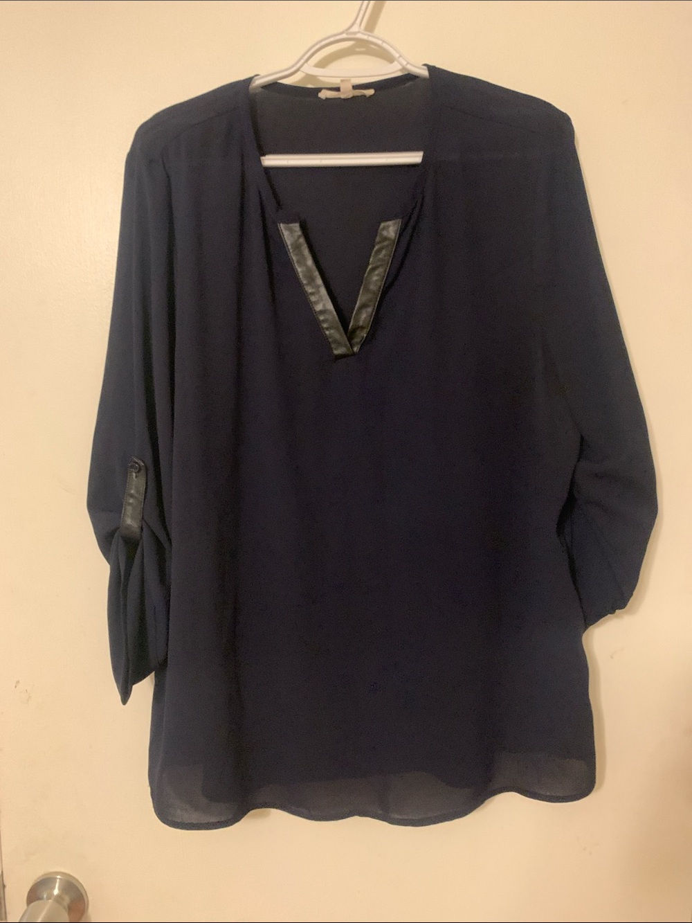41 Hawthorn Navy Tunic Blouse with Faux-Leather Trim